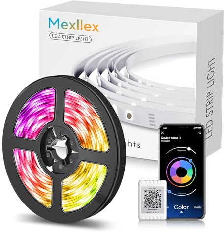 Mexllex LED Strip Lights 30M, Music Sync Color Changing RGB LED Strip with Remote, Sensitive Built-in Mic, App Controlled LED Lights, RGB LED Light Strip(APP+Remote+Mic)