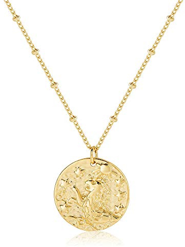 Zodiac Coin Embossed Choker Necklace Disc 12 Constellation Astrology Horoscope 14K Gold Plated Round Pendant Personalized Necklace Gift for Women Men Leo