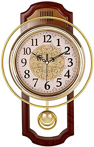 YRHH European Vintage Pendulum Clock, Quiet Swing Radio Controlled Wall Clock, Living Room Without Ticking Quality Quartz Clock Home Decor-A||40cm(16)
