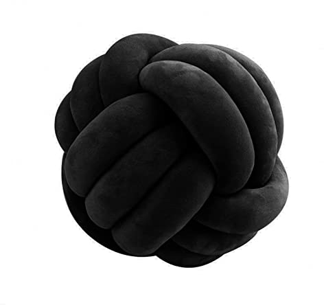 Koomuao Knotenkissen Rund Weicher Samtstoff Knoten-Ball-Kissen Nordische Dekokissen Zierkissen Knoten Geknotetes Kissen für Sofa, Bett, Wohnzimmer, Babyzimmer (Schwarz, 28cm)