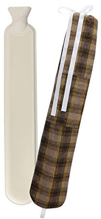 Marco Paul Extra Long Hot Water Bottle With Checkered Cover - 2 Litre Fleece Hot Water Bottle Cover Neck Warmer Hand Warmer Heating Pad - Long Neck And Shoulder Hotwater Bottles