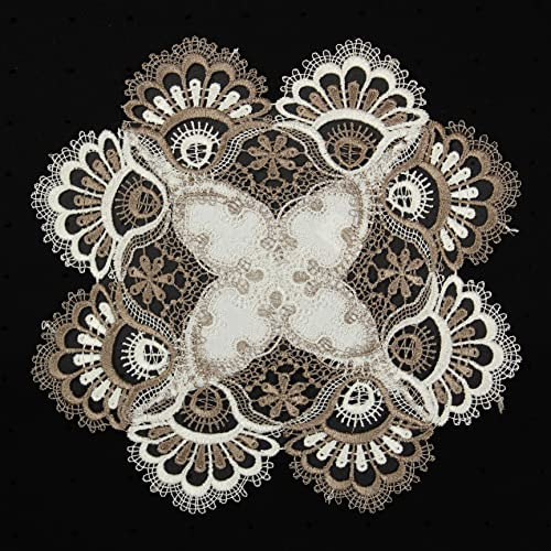 Edle Jacquard Tischdecke/ -läufer mit Spitzen in Braun/Weiß ca. 28 cm Rund