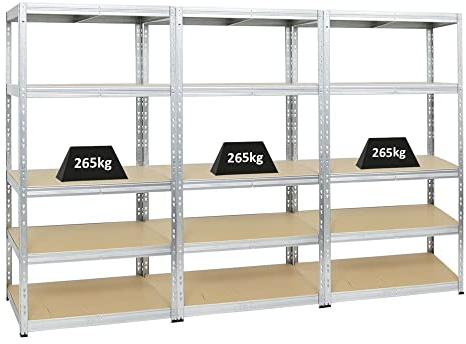 PROREGAL Mega Deal 3X Schwerlastregal Tiger Verzinkt 180x90x60 cm mit Fachlast 265kg Garagenregal Kellerregal Werkstattregal Lagerregal Steckregal