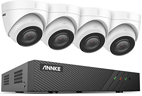 ANNKE 5MP PoE övervakningskamera set utanför, 4X PoE IP utomhuskamera och 8CH 6MP NVR med ljudinspelning, person- och fordonsdetektering, EXIR 2.0 mörkerseende, 123° synfält, utan HDD, H500 5mp