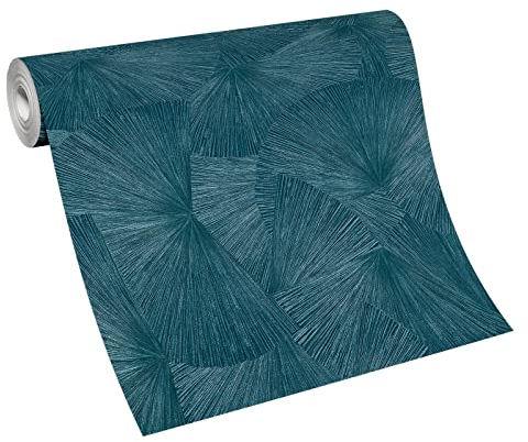 BRICOFLOR Vlies Mustertapete modern | Elegante Tapete mit Petrol Muster | Petrolfarbene Vliestapete mit Feder Fächer Muster für Wohnzimmer und Esszimmer