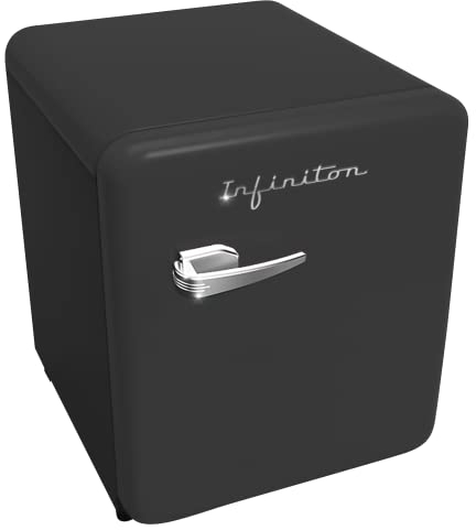 INFINITON CL-V48 - Frigorífico Vintage, Negro, 46L, 1 puerta, Chilling Area, Tirador vintage Look Inox, Silencio 41dB