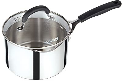 Prestige Made To Last Stainless Steel Saucepan with Lid 18cm - Saucepan with Straining Lid, Measurement Guide & Easy Grip Silicone Handles, Induction Suitable, Dishwasher Safe Cookware