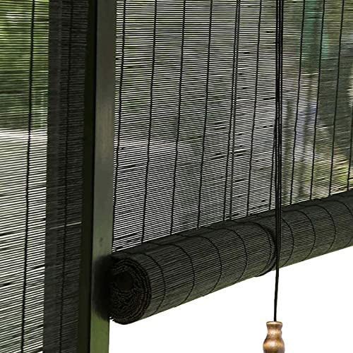 Pxzybd Tende Avvolgibile,Cortina di bambù per Interni,Tende a Rullo in bambù Nere per Finestre 50/60/70/80/90/100/120/140cm Tapparella,Tende da Sole per Esterni,Tenda a Pacchetto,W×H-70x160cm/28x63in