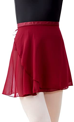 Phoeswan Ballet Skirts for Girls, Wine Red/Burgundy Ballet Chiffon Wrap Skirt, Dance Skirt for Girls 8-12 Years Old (Height: 53.1-63), Size Large