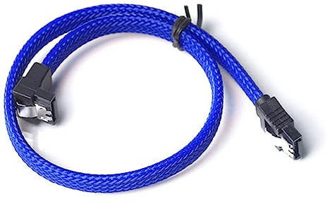ezonpinzv 6Gbps Straight HDD SDD Data Cable 7-Pin SATA III Cable 90-Degree Angled SATA 3.0 Nylon Braided Cable with Double Locking Latch for SATA HDD, SSD, CD Driver, CD Writer - 1 Meter (Blue)