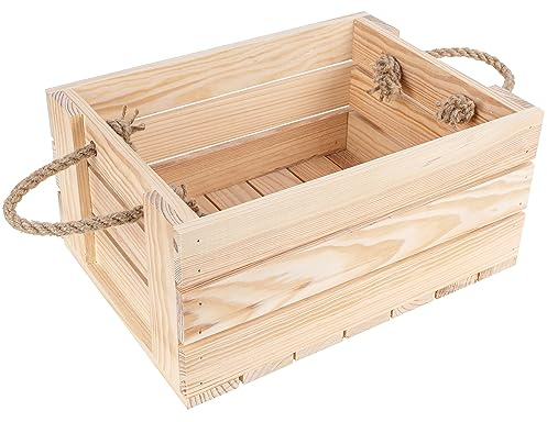 Creative Deco Holzkiste Natur Weinkiste Holz Naturholzkiste 33,5x24x14,5 cm | mit Griffen aus Juteseil | Obstkiste | Aufbewahrungsbox Geschenk Box DIY | Dokumente Werkzeuge Spielzeug