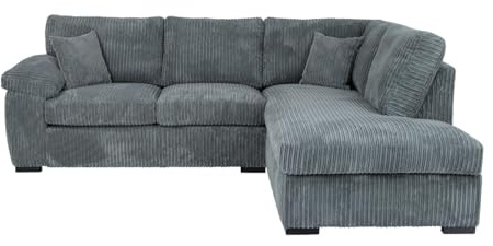 Sofa Selection Jumbo Cord Elegant L Shape 4-Seater Right-Facing Corner Sofa Set, Your Comfort Haven in the Living Room, Our Stunning Jumbo Cord Sofa Collection (Right Hand Facing, Grey)