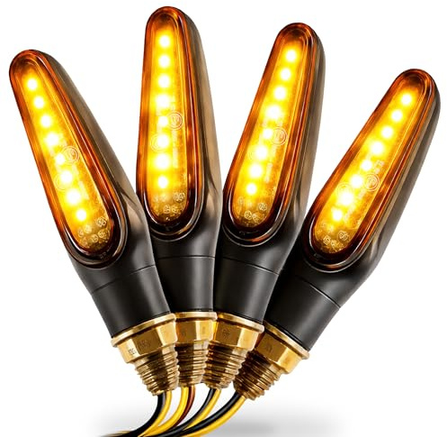 2EXTREME 4x LED Blinker Lauflicht 12V M10, schwarz, kompatibel mit Motorrad | Mini-Blinker-Set mit sequentiellem Laufeffekt, Klarglas, orange Lichtfarbe, M10-Gewinde; kompatibel mit Roller, Moped, Quad