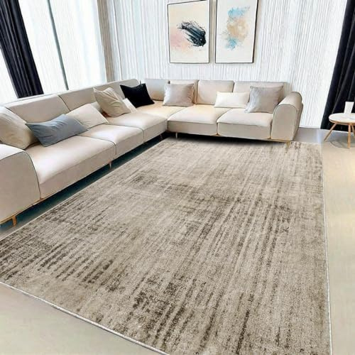 Tinyboy-hbq Moderner Abstrakter Teppich Kaschmirimitat im Europäischen Stil Kurzflor Teppich Dekorativ für Wohnzimmer (Abstraktes Beige Grau/Hellbraun, 200 x 250 cm)