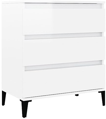 FENLAX Kommode Breite Sideboard Komodenschrank Für Schlafzimmer Flur Wohnzimmer Chest of Drawer Mehrzweckschrank 60x35x70 cm Hochglanz-Weiß