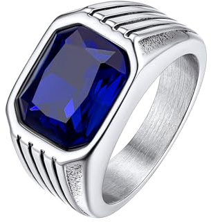 Bestyle Chunky Bandring für Männer, Edelstahl Ring mit Gravur, Synthetischer Edelstein Schwarze Onyx/Smaragd/Saphir/Rubin 10 * 12mm Herrenring CZ Biker Ring Pinky Schmuck Größe 54-72