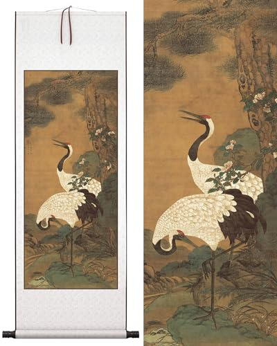 Asiatischen Wall Scroll, Rollbilder, Orientalische Dekoration,Gemälde, Chinesische Allegorie Wand Kunst, Malerei von Vögeln und Blumen, Poster，40 * 119cm