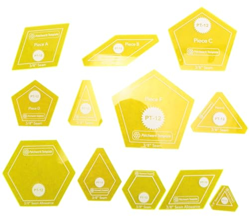 YEHEI Set mit 12 Patchwork-Quiltvorlagen für Englisches Papier, Patchwork-Werkzeug mit Diamant-Dreieck