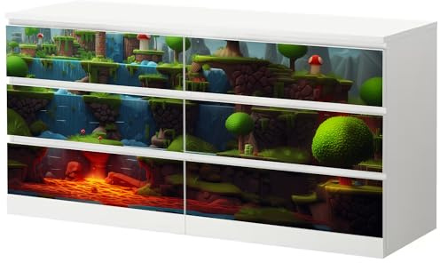 Möbelfolie Level Lava passend für Ikea Malm Kommode XL 6 Schubladen Deko | Selbstklebende Schrankfolie für glatte Schubladenfronten Klebefolie Kinderzimmer Schlafzimmer DIY Upcycling XL 6 Schubladen
