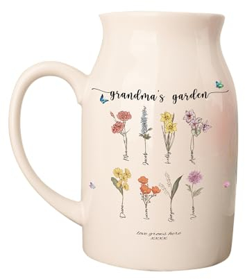 Personalisierte Geburt Blume Keramikvase, benutzerdefinierte Omas Garten Blumenvase, getrocknete Blume Vase für Home Decor, Oma Geschenke für Muttertag, Mom Geschenke für Weihnachten Geburtstag