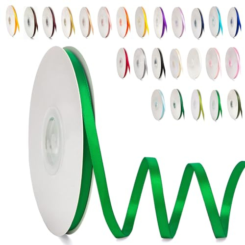 POPOYU Schleifenband Grün, 6mm x 91m Polyester Satinband Dekoration Geschenkband Stoffband Seidenbänder für Heimwerkerkunst DIY-Handwerk, Geschenk Verpackung, Schleifen, Hochzeitsdekoration 0.6CM