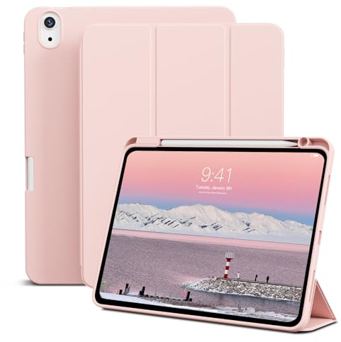 GKABXY Étui pour iPad Air 7e/6e 11 Pouces 2025 M3 2024 M2/ iPad Air 5 4 (2022/2020 10,9 Pouces) avec Porte-Stylo, étui de Protection en TPU Souple, Veille/réveil Automatique, Rose