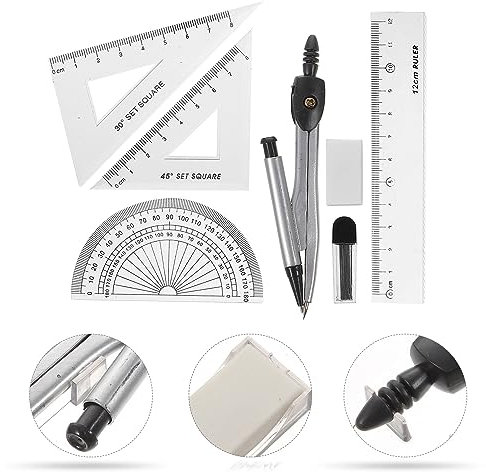 GLigeT Zeichnen Zirkel Mathe-Geometrie-Set for Schülerbedarf mit Aufbewahrungsbox, inklusive Zirkel, Linealen, Winkelmesser, Radiergummi, Nachfüllungen, for Zeichnen und for Schüler Geometrie Zirkel