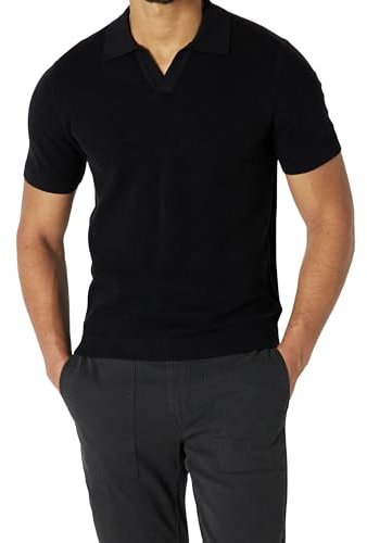 Amazon Essentials Suéter Polo de Punto de Manga Corta para Hombre, Ajuste Regular, Color Negro, Talla XL