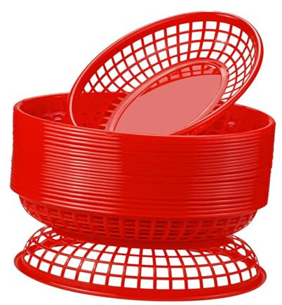 MagiDeal 24 cestas de Almacenamiento de Alimentos ovaladas, bandejas, cestas para freír Pan, bandejas para Servir para restaurantes, cocinas, Salchichas de, Rojo