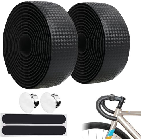 QTMMC Road Bike Handlebar Tapes Bicycle Bar Tape Cycling Handle Bar Tape Bike Handle Foam Grip Straps Bicycle Breathable Wraps with 2pcs Bar End Plugs Carbon Pattern Black