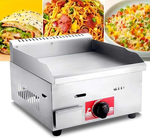 Plancha de gas GLP comercial, plancha de encimera de acero inoxidable con superficie plana, sartén de superficie plana, parrilla de acero para barbacoa, placa calefactora grande de 36 cm con control