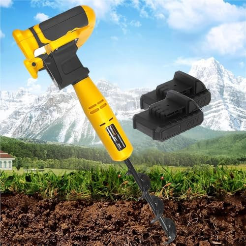 Tarière électrique sans fil for poteaux de clôture avec 2 batteries, foret hélicoïdal extensible de jardin 30 x 8 cm for le jardinage, poteaux de clôture for le jardinage