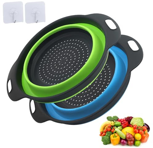 2 Piezas de Silicona Plegable, Cesta de Drenaje, de Alimentos, Cocina Plegable con Asa para Escurrir Frutas y Verduras Pasta - Color Aleatorio(28.5CM)