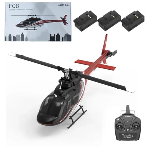 RCXTechPro YUXIANG F08 Bell 206 RC Hubschrauber für Erwachsene, 1/27, 6CH 6G/3D, 6-Achsen-Gyro Stabilisiertes Helikopter Bürstenloses Direktantriebs Flybarless Flugzeug, RTF/3 Batterie