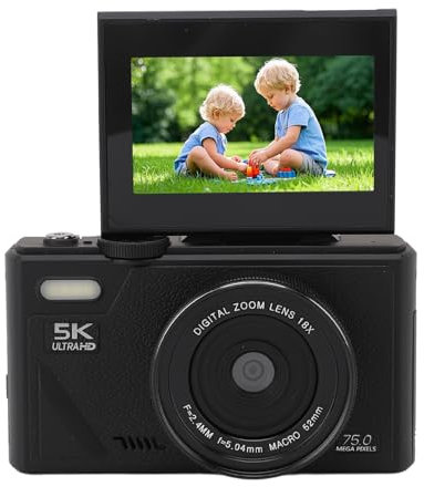 Caméra Numérique 5K, Appareil Photo 75MP, avec Zoom 18x, écran Flip 3 Pouces, Appareil Photo Compact HD, pour la Photographie de Voyage (Black)