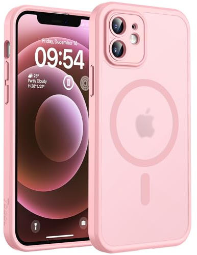 TOCOL für iPhone 12 Hülle für Magsafe, Vollständiger Kameraschutz Stoßfest Kratzfest Transluzente Rückseite Magnetisch Handyhülle für iPhone 12 Case, Rosa