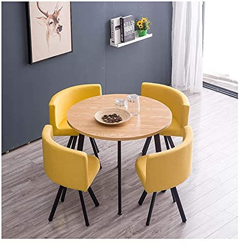 WOTZOV Esstisch mit Stuhl für kleine Wohnungen – platzsparend, Café-Tische und Stühle, Kombination aus Tisch und Stuhl für das Wohnzimmer, Küche zu Hause, westliches R,Gelb Einheitsgröße
