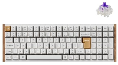 Keychron K4 HE Clavier Mécanique sans Fil, Disposition 96%, 2,4 GHz/Bluetooth/Filaire, Commutateurs Magnétiques Gateron, Programmable QMK pour Mac/Windows/Linux, Cadre en Bois– Blanc (Disposition FR)