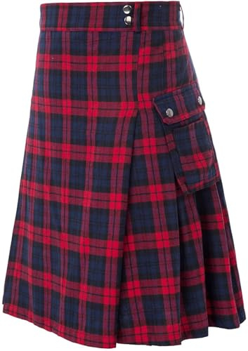 BaronHong Kilt in tartan da uomo con cintura e ampie tasche cargo, Colore: rosso, L