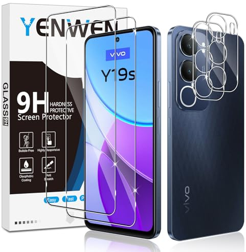 Yenwen Schutzfolie für VIVO Y19S für Panzerglas, 2 Stück Displayschutz mit 2 Stück Kameraschutz für VIVO Y19 S, 9H Härte Schutzglas Handy Folie HD Klar Panzer Schutz Glas