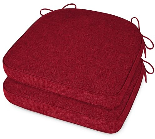 ELFJOY Chair Cushions for Dining Chairs Non-Slip Kitchen Chair Cushions Set of 2 Seat Cushion with Ties for Indoor Kitchen Dining Office Red