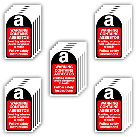 Pack of 25 Warning Contains Asbestos Safety Signs Self Adhesive Vinyl Stickers, Asbestos Labels (80MM X 50MM)