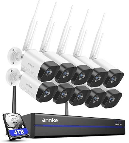 ANNKE 3MP WLAN Überwachungskamera Set Aussen, 10X 3MP WiFi Kameras, 16CH 4K NVR mit 4TB HDD für 24/7 Aufnahme Innen Outdoor, Smarter Personenerkennung, 2-Wege-Audio, 30M IR Nachtsicht, IP66