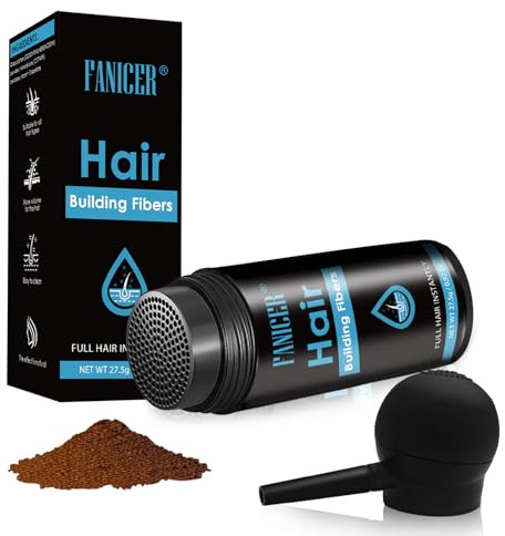 Polvos Fibras Cabello, Fibras para Cabello Fino Polvos spray, Engrosamiento Polvos Hombre y Mujer, Polvos Fibras para cubre Pérdida de Cabello, Polvos Volumen Pelo (Marrón Medio)