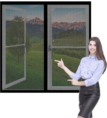 Mosquitera Ventana Abatible 255 x 218 cm sin Taladrar Cortina Ventana Prevenir Mosquitos y Insectos Ventilación de Verano para La Mayoría de Los Tipos de Ventanas, Negro