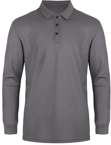 AMZSPORT Mens Polo Shirt Breathable Long Sleeve Shirt Golf Casual Sport Top with 3 Button for Work and Outdoor