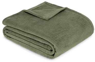 Ibena Cord Decke 150x200 cm - Baumwollmix weich, Made in Germany, warm & waschbar, Kuscheldecke grün mit Cord Struktur