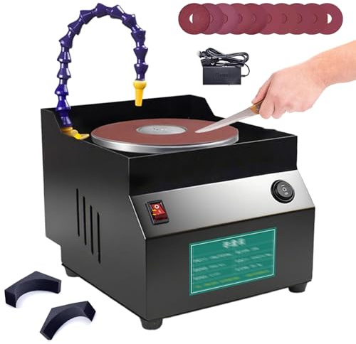 Affûteuse de couteaux électrique refroidie à l'eau, ponceuse d'établi à eau et à sec avec 7 vitesses réglables, meuleuse à disque avec 10 feuilles de papier de verre, marche avant et arrière