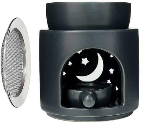 Zweiapappel Räucherstövchen Duftlampe mit Räuchersieb und Keramik Öldiffusor Schale Anthrazit Duftwachs diffusor Weihrauch Kräuter Burner (Sternenpracht)