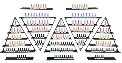 Fyssnn 10 Stück Dreieckiges Wandregal Nagellack Organizer, 5 Ebenen Kosmetik Aufbewahrung für Nagellack Ölen Lippenstift, Wandmontage Nagellackregal für Nail Salon, Home Spa (Schwarz)